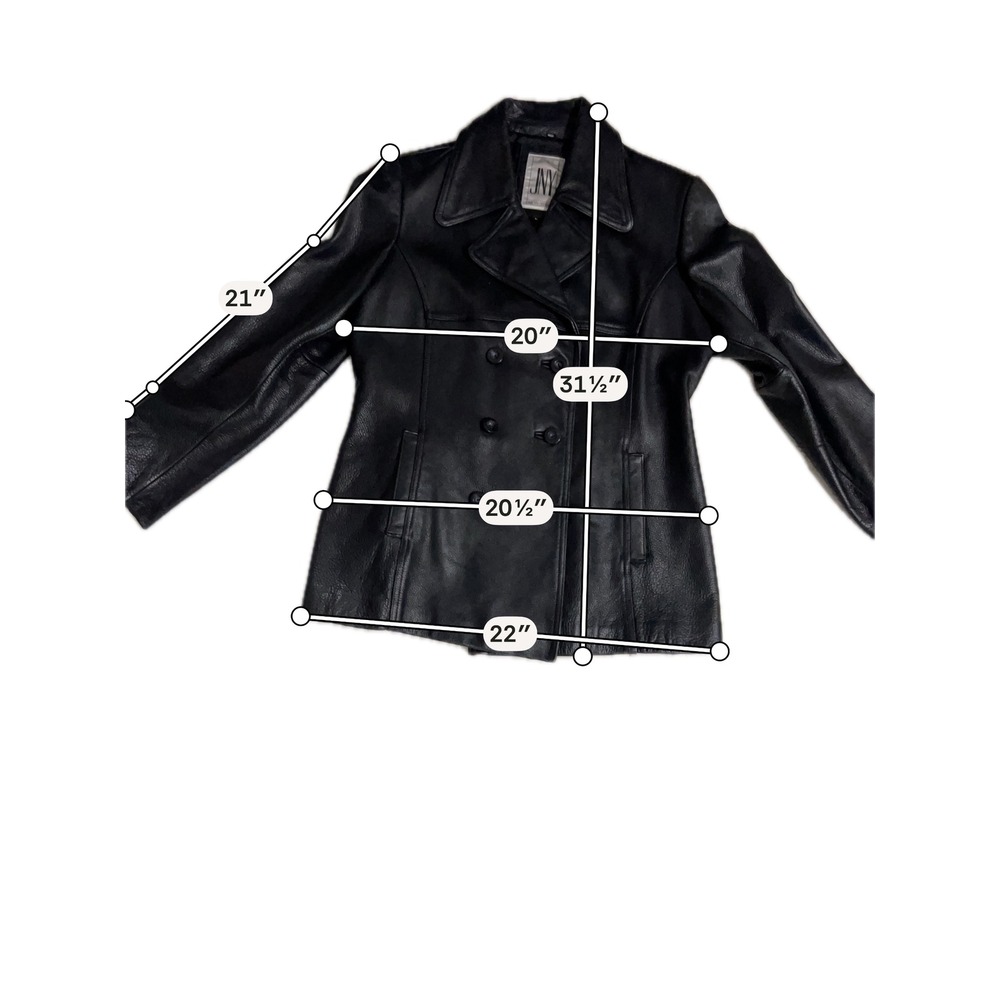 Vintage Jones New York Black Leather Peacoat Jacket Women's Large - Picture 11 of 13